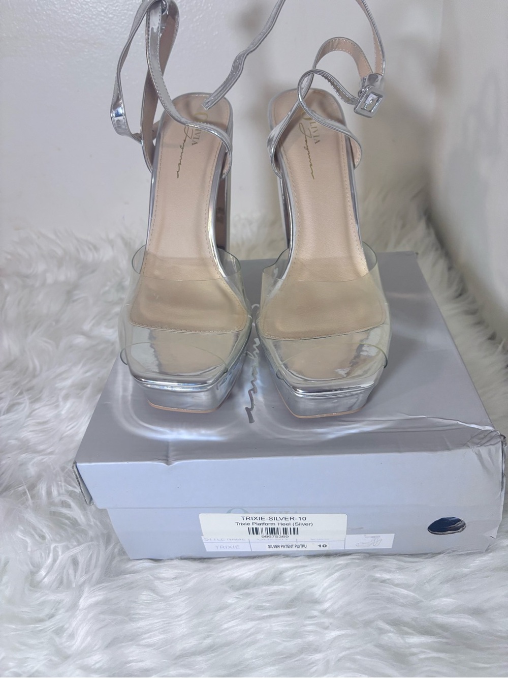 Olivia Jaymes Silver Clear Platform Heels